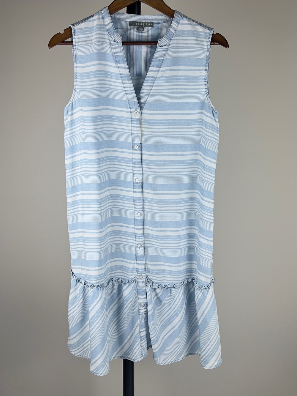 Sharagano Blue White Striped Sleeveless Dress‎